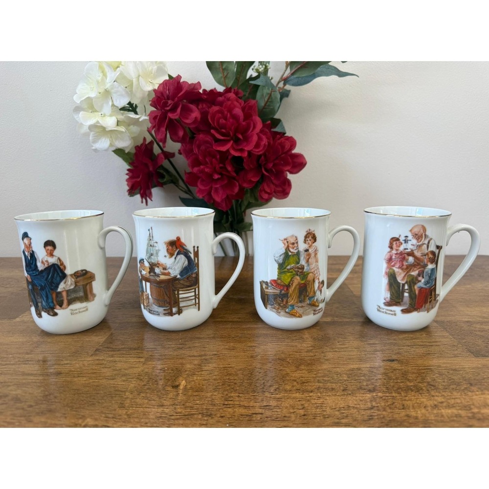 Norman Rockwell Collector Porcelain Mug‎ Set Vintage 1982 Rockwell Museum Boxed